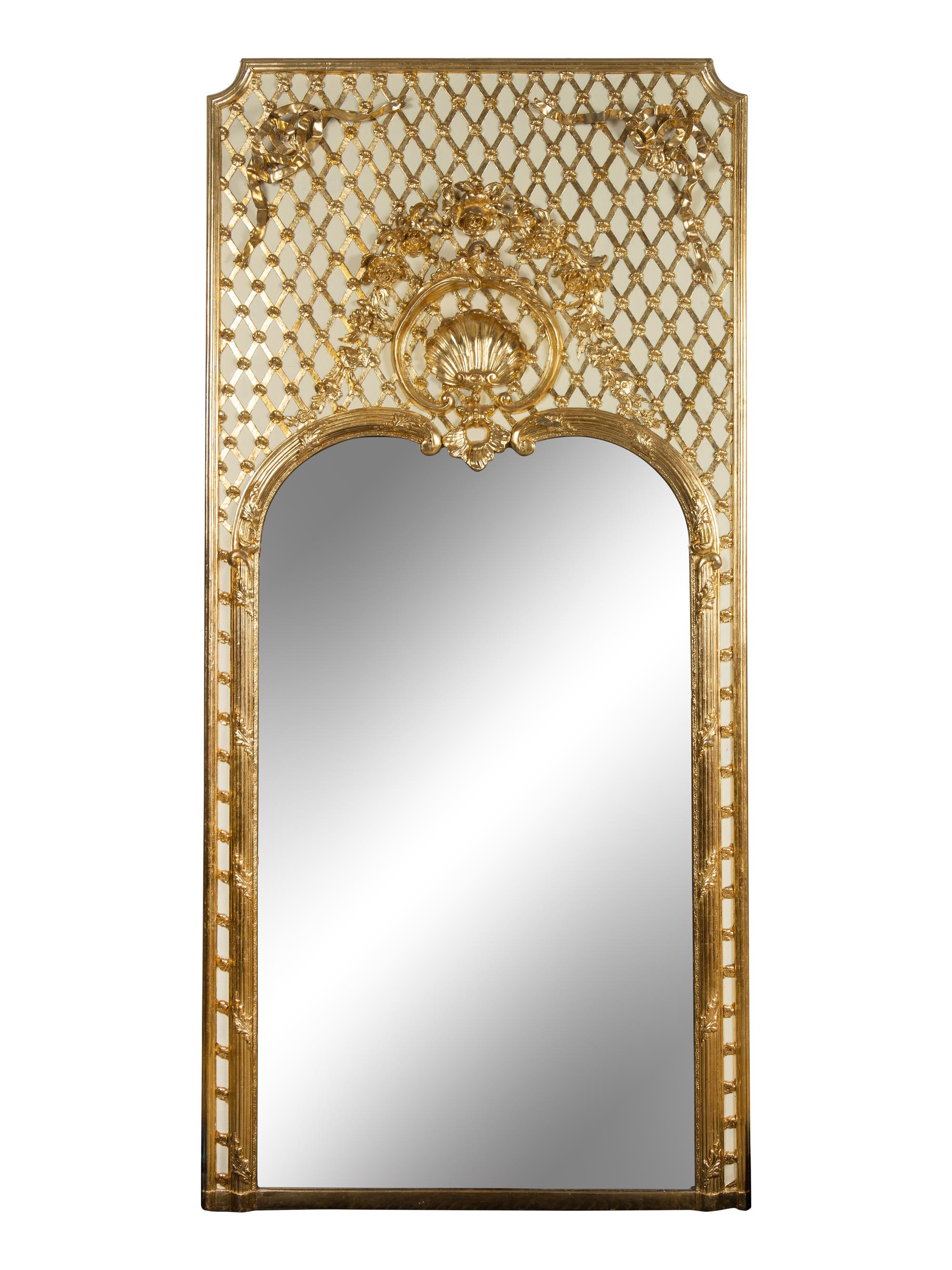 A Pair of French Painted and Parcel Gilt Trumeau Mirrors