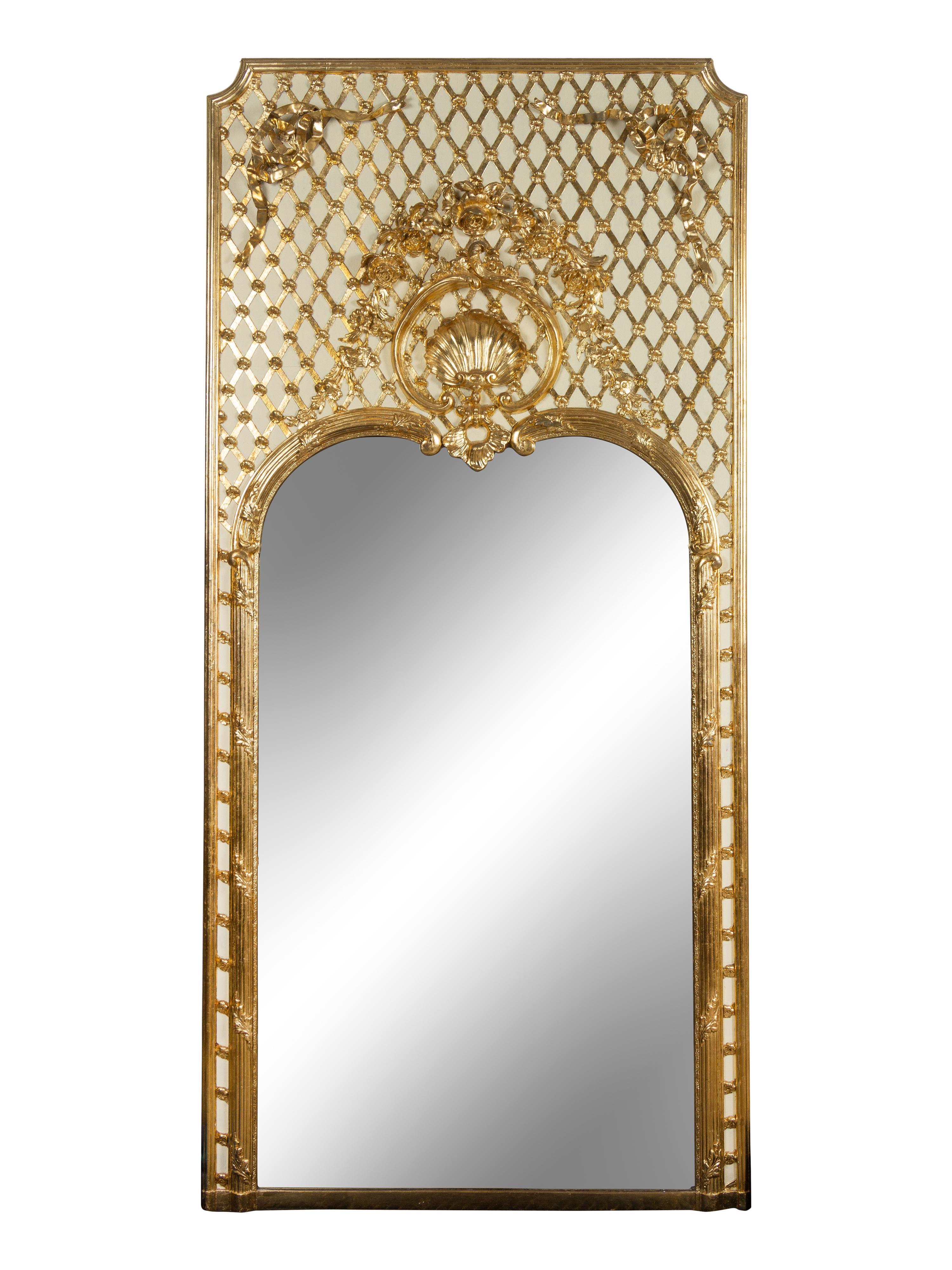 A Pair of French Painted and Parcel Gilt Trumeau Mirrors