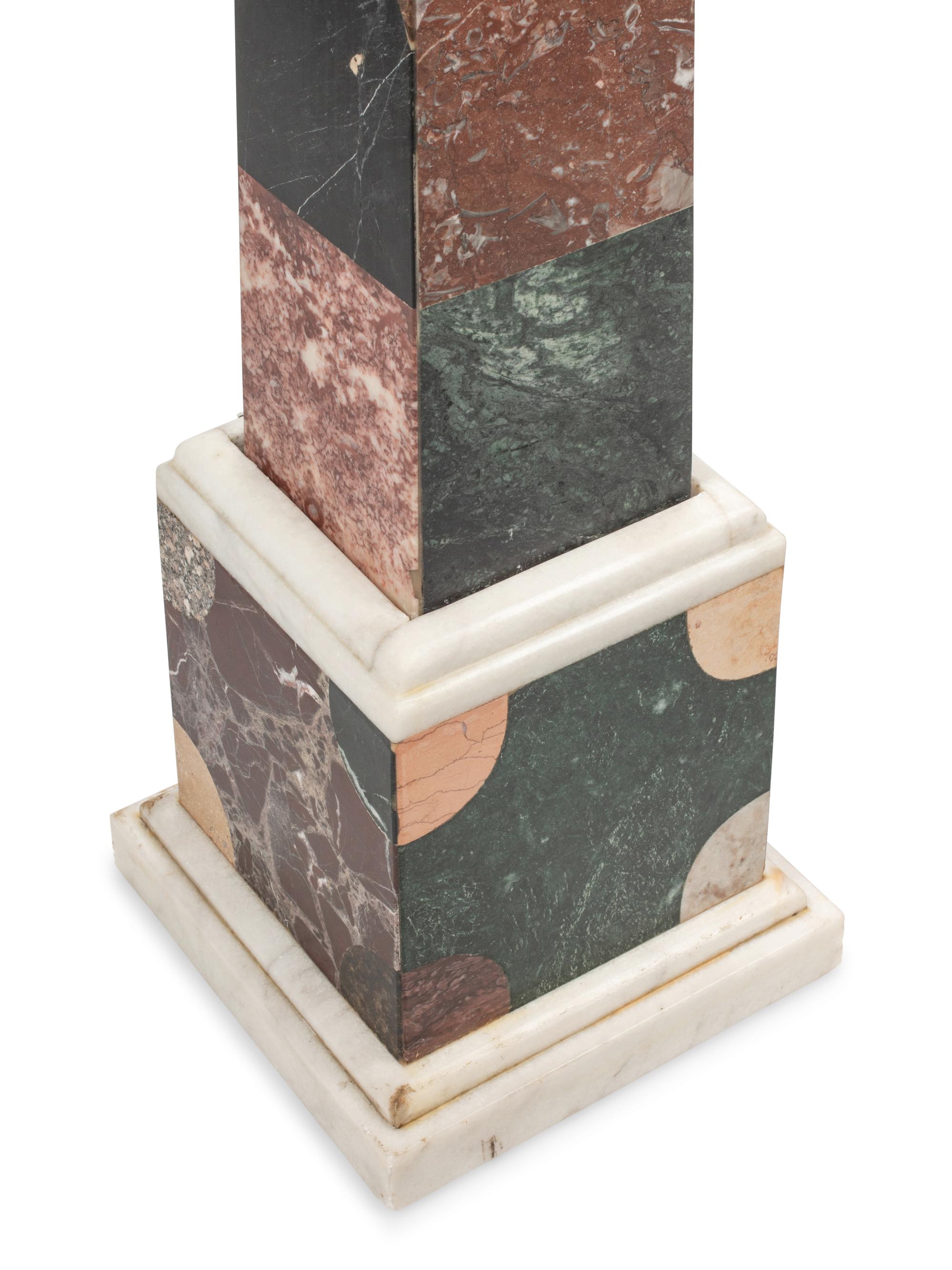 A Pair of Large Grand Tour Style Specimen Marble Obelisks