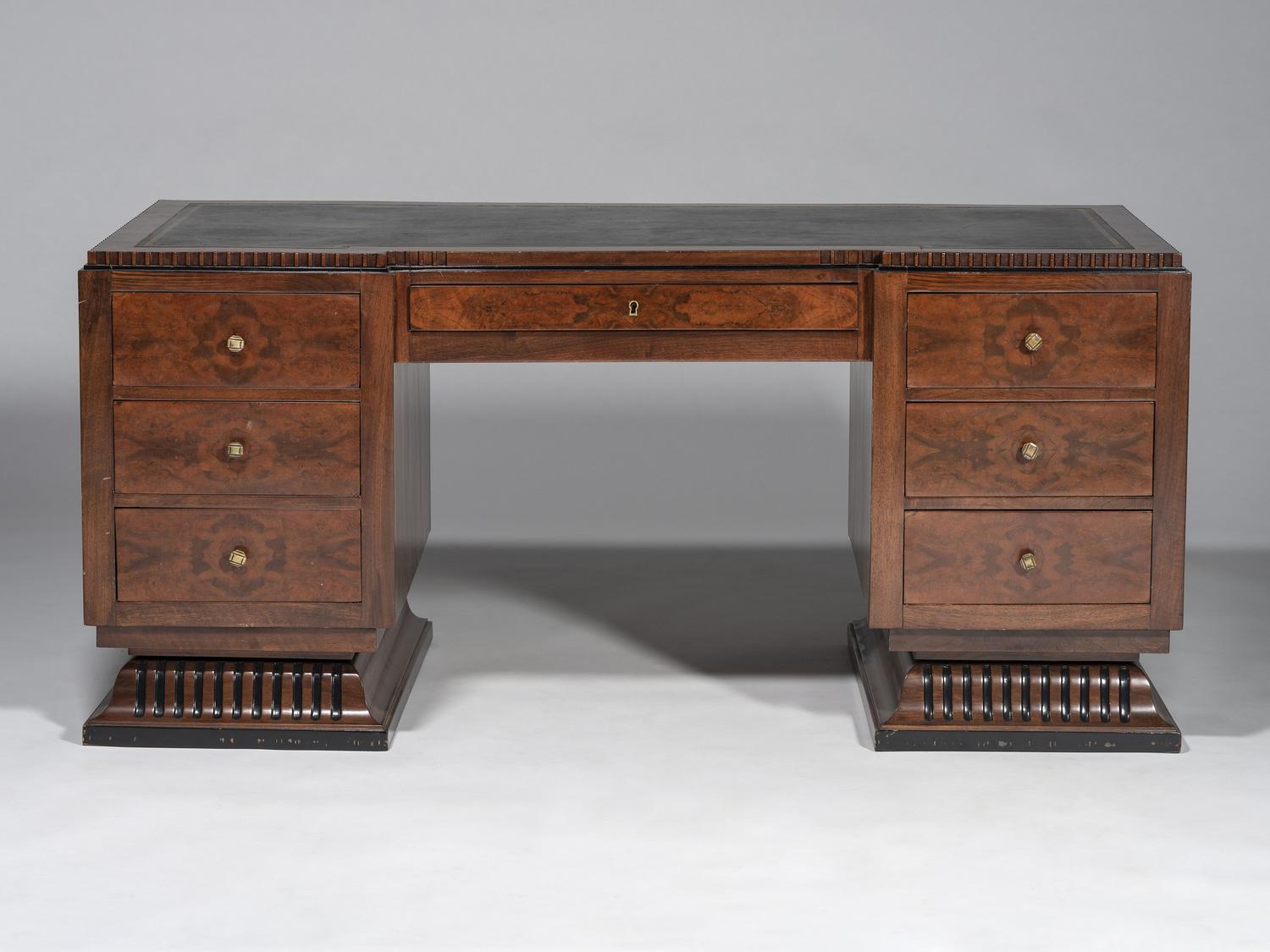 An Art Deco Walnut Pedestal Desk