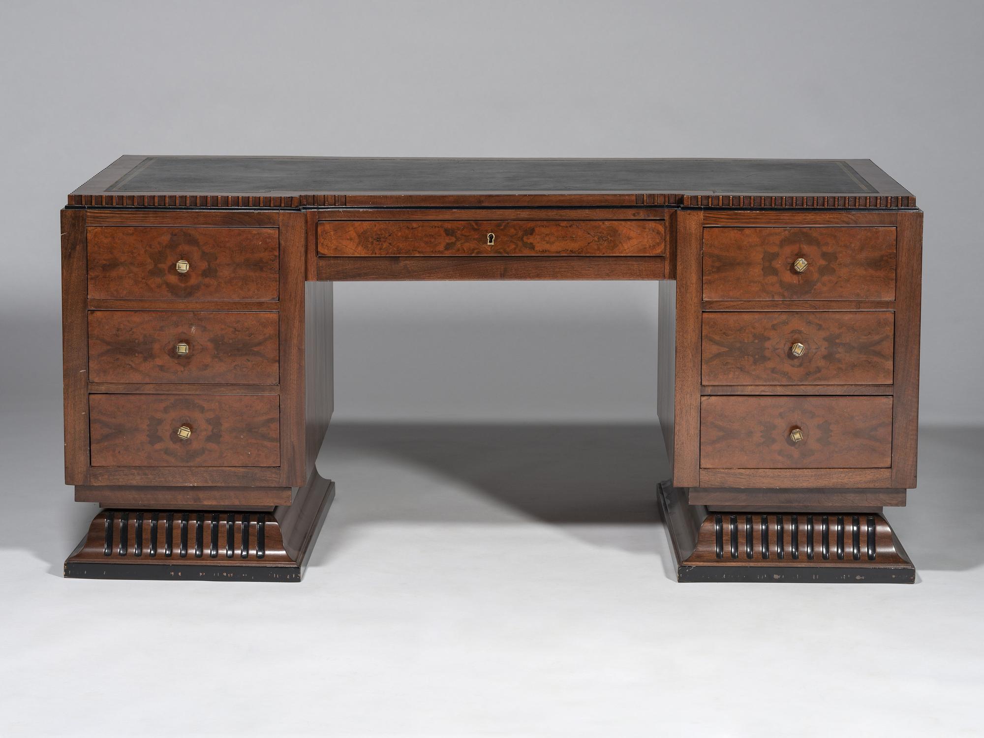 An Art Deco Walnut Pedestal Desk