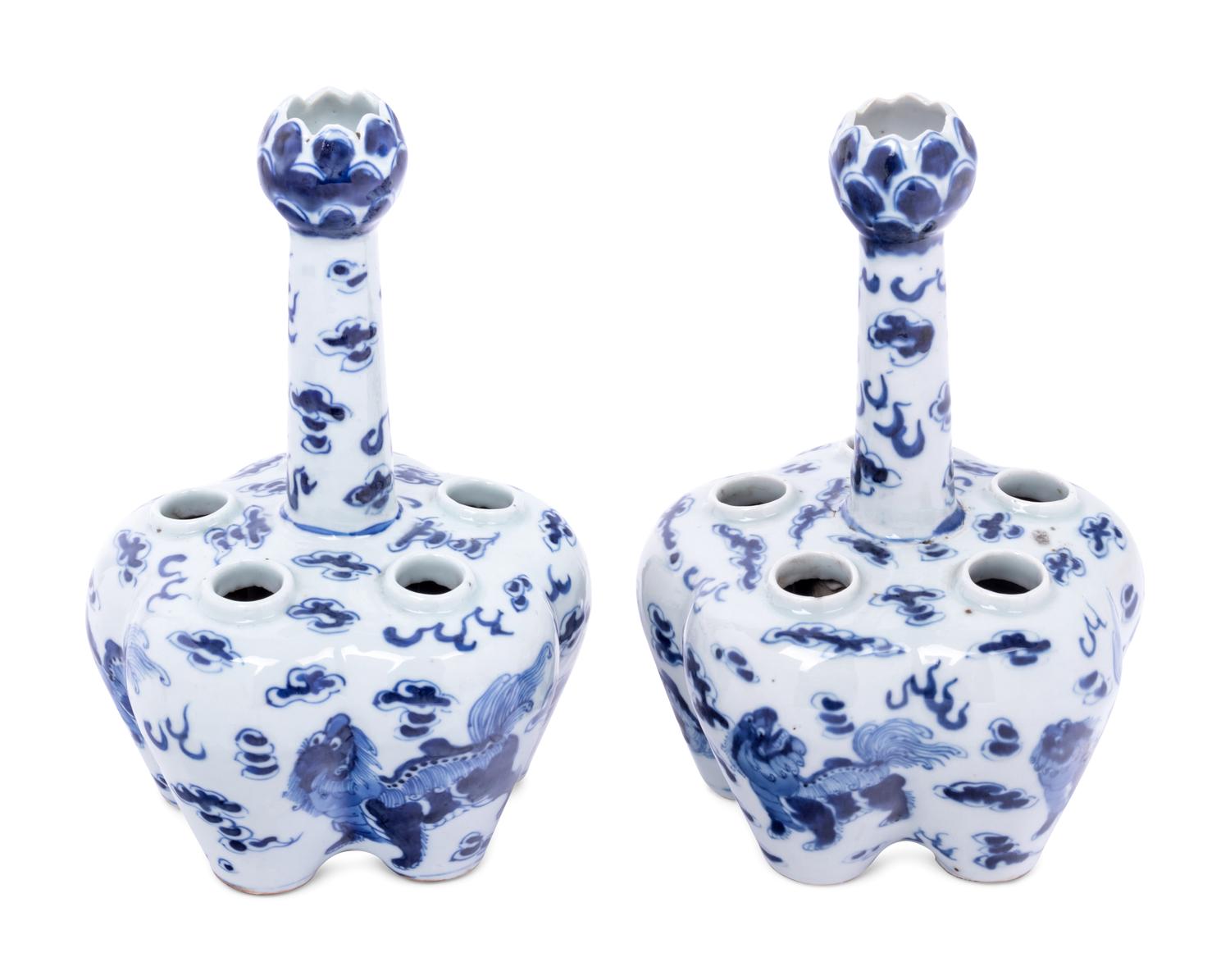 A Pair of Chinese Blue and White Porcelain Tulip Vases