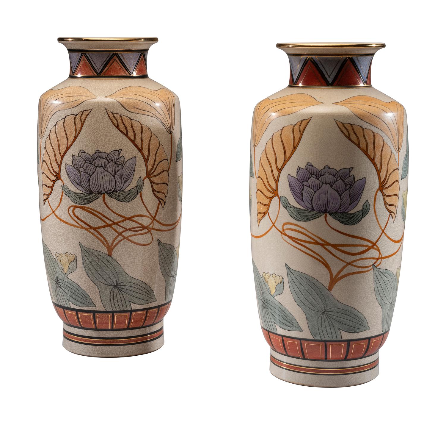 A Pair of Japanese Art Deco Porcelain Vases
