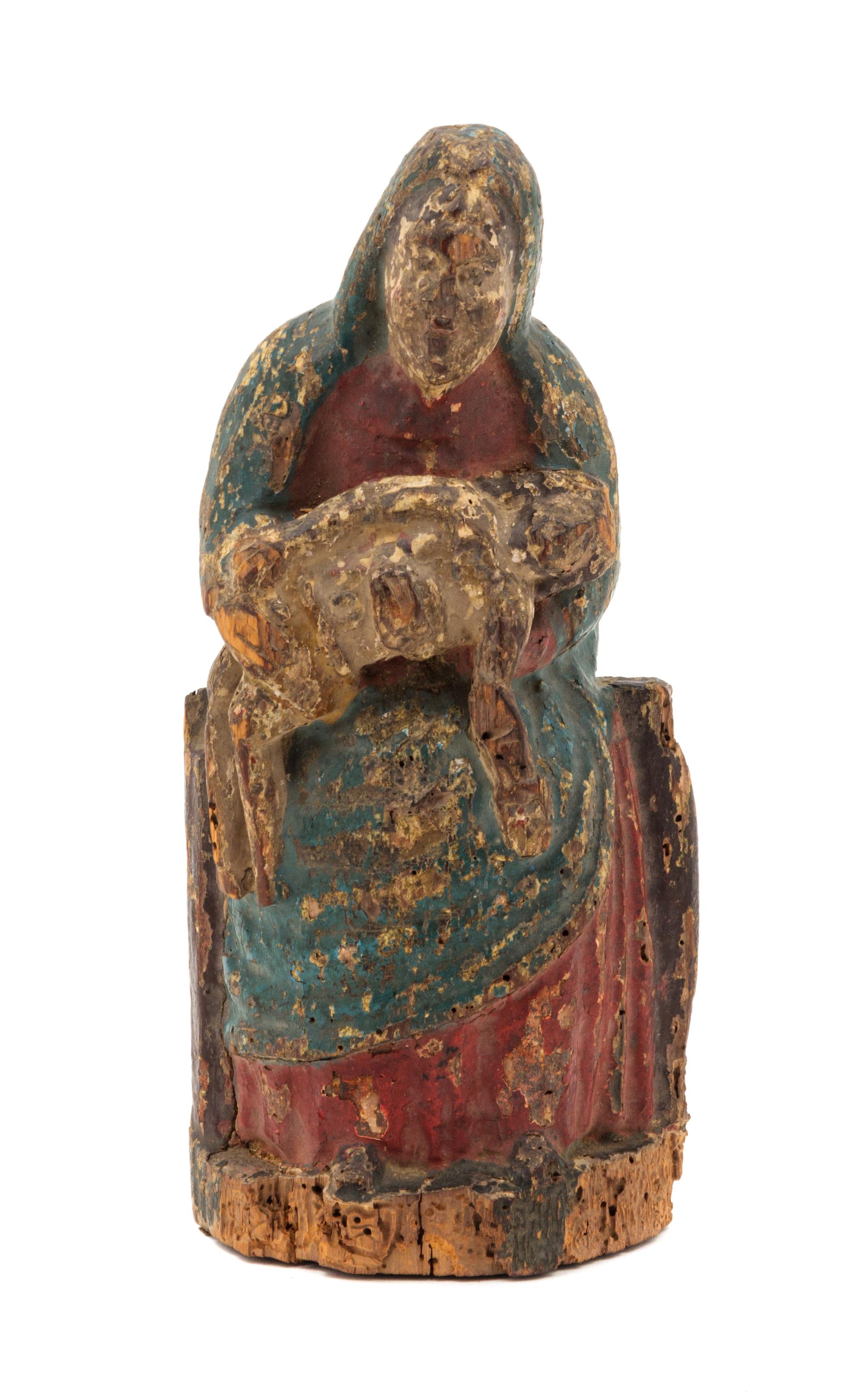 A French Carved and Painted Wood Figure of the Pieta Height 10 inches. — 17TH CENTURY, POSSIBLY EARLIER