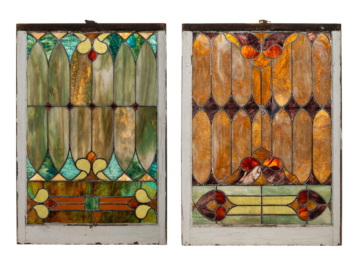 Two American Stained Glass Window Panels