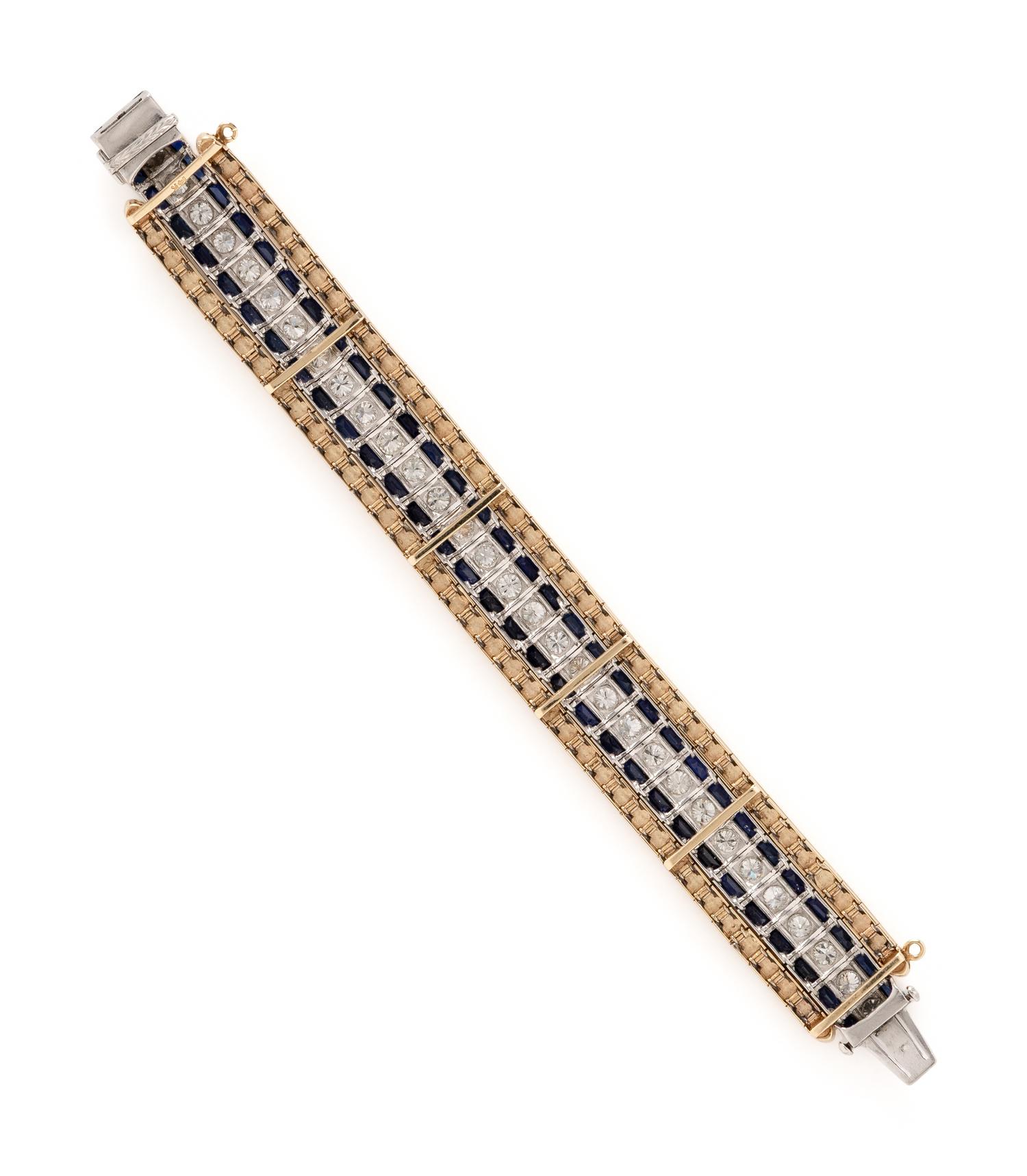 ART DECO, DIAMOND AND SYNTHETIC SAPPHIRE LINE BRACELET WITH LATER JACKET