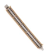 ART DECO, DIAMOND AND SYNTHETIC SAPPHIRE LINE BRACELET WITH LATER JACKET