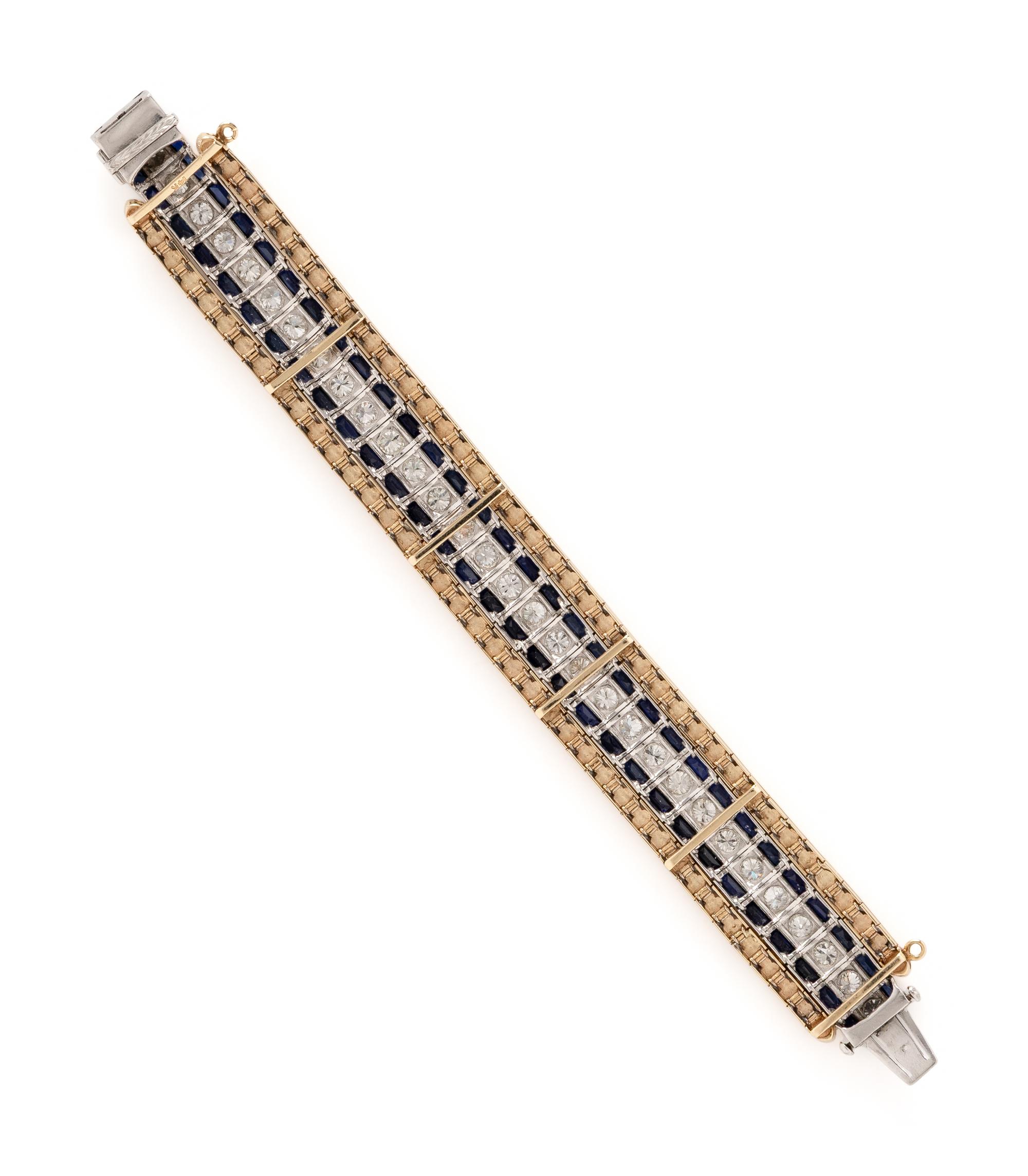 ART DECO, DIAMOND AND SYNTHETIC SAPPHIRE LINE BRACELET WITH LATER JACKET