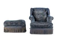 A Dessin Fournir Upholstered Armchair and Ottoman