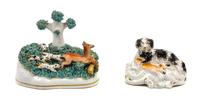 Two Staffordshire Style Hound Articles Width of wider 6 inches.