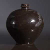 A Chinese Cizhou Black Glazed Jar, Duluping, Jin/Yuan Dynasty — 金/元 磁州窯黑釉鐵鏽花嘟噜瓶