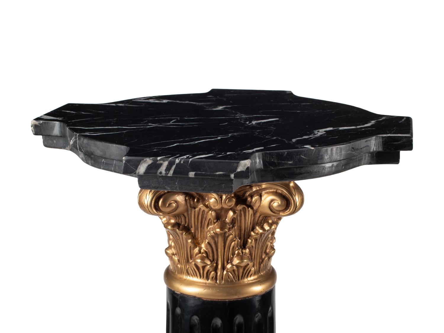 A Pair of Continental Painted and Parcel Gilt Marble-Top Pedestals