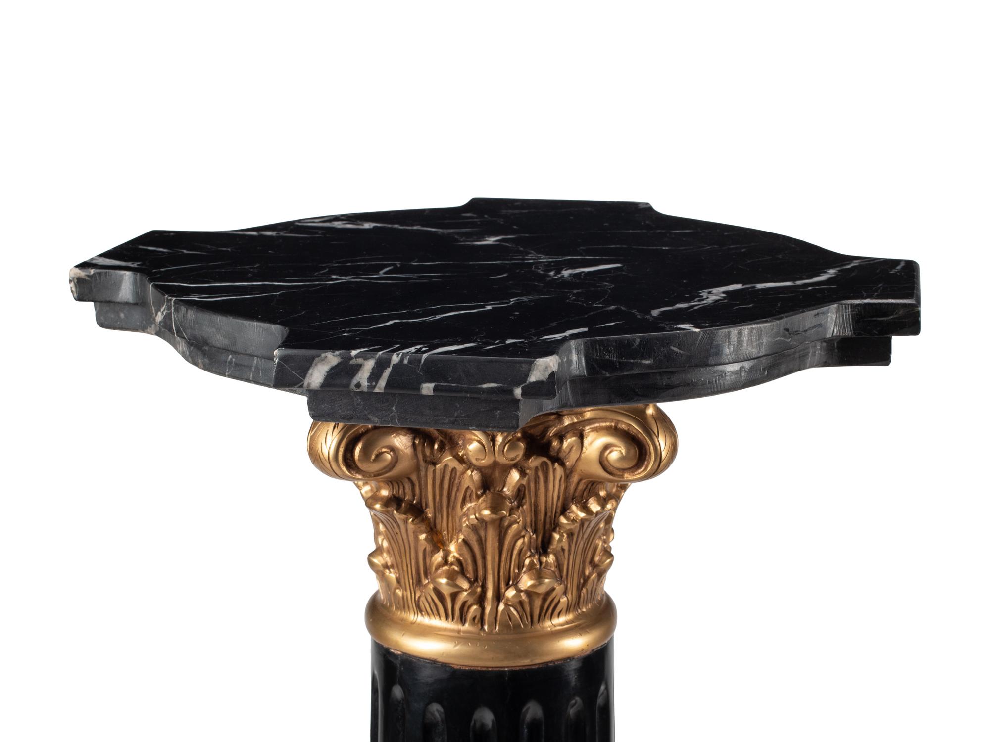 A Pair of Continental Painted and Parcel Gilt Marble-Top Pedestals