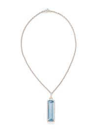 WHITE GOLD, SYNTHETIC SPINEL AND DIAMOND PENDANT/NECKLACE
