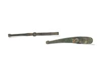 Two Chinese Inlaid Bronze Belt Hooks, Warring States To Han Dynasty 戰國-漢 銅帶鈎兩枚