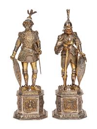 A Pair of German Silver and Parcel-Gilt Figures of Knights