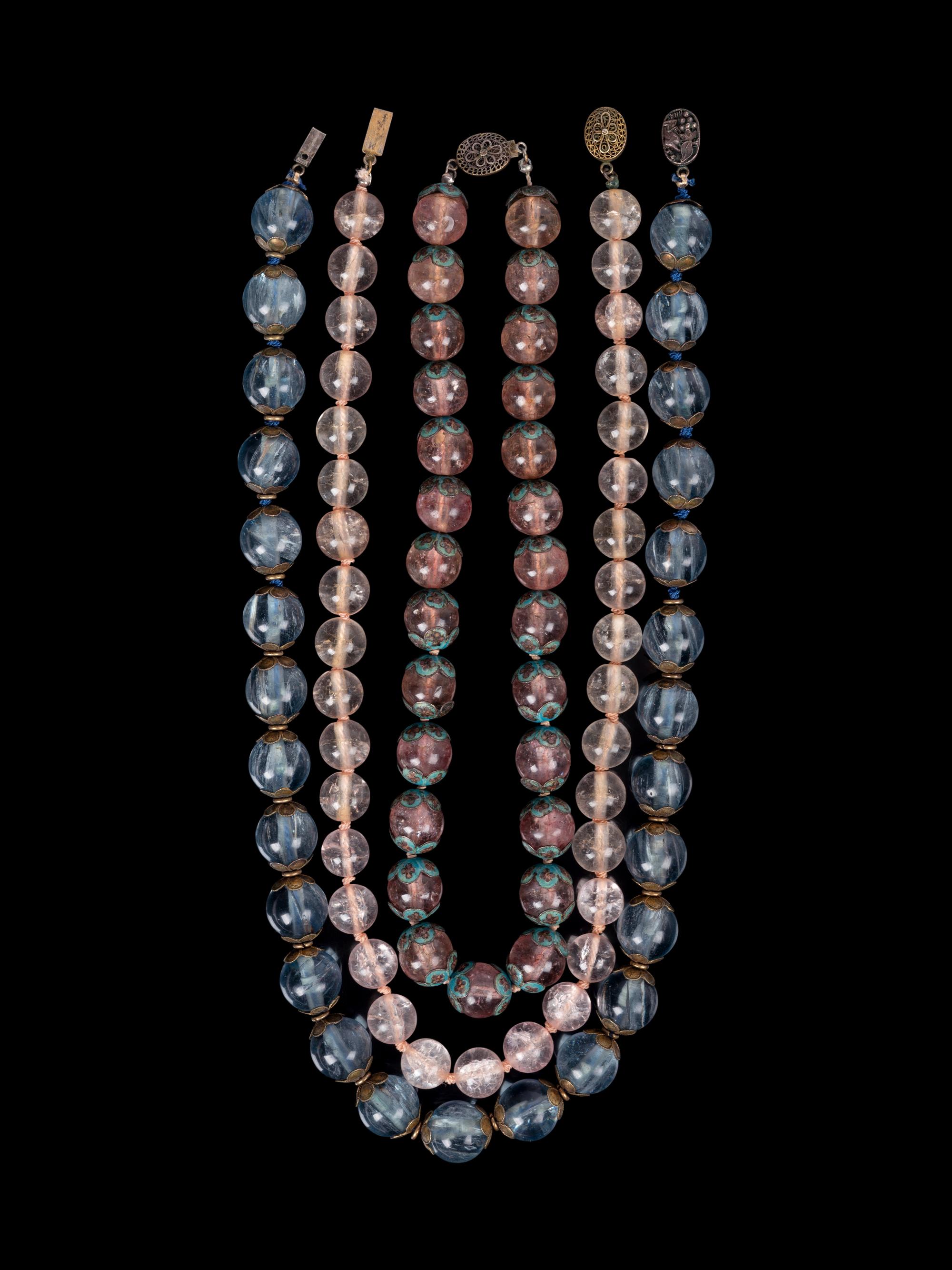 Three Chinese Quartz and Hardstone Beaded Necklaces