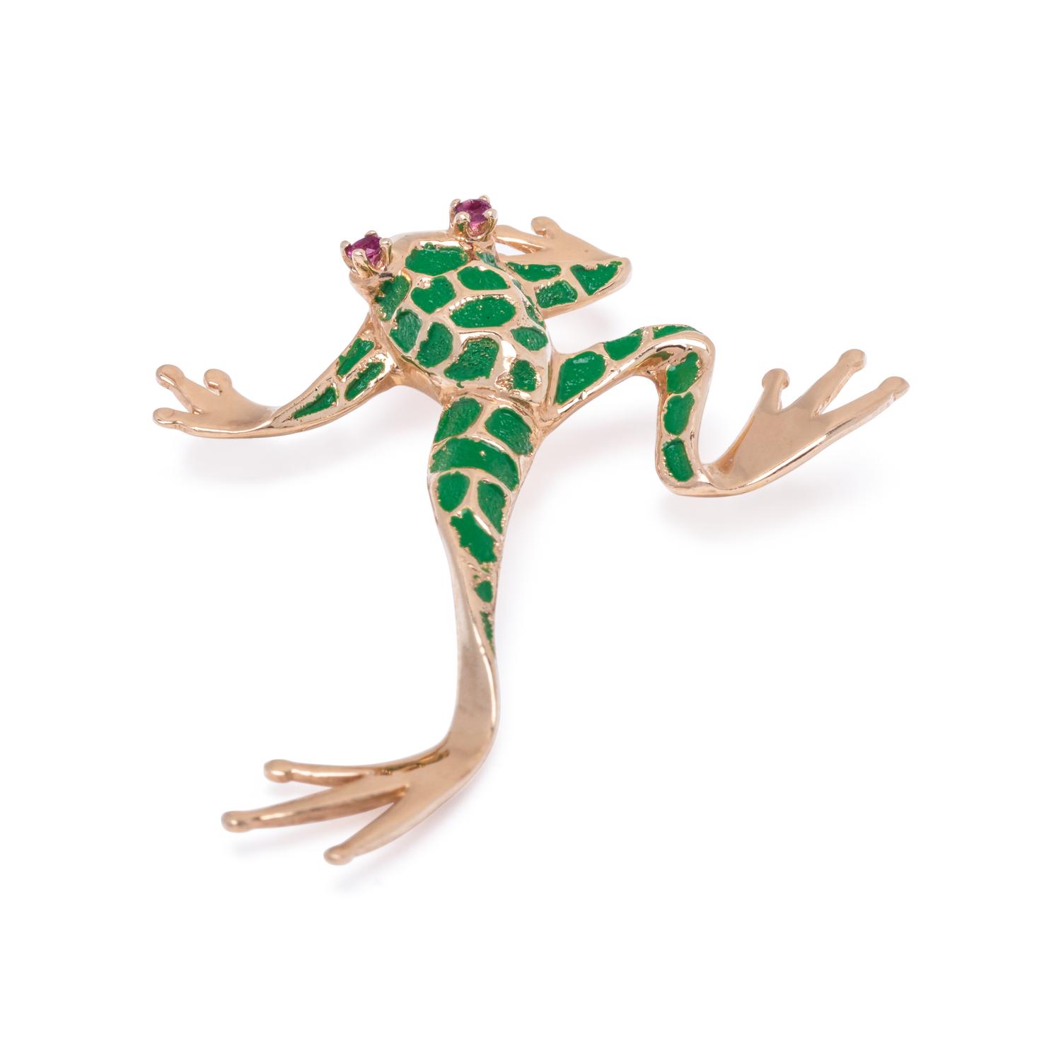 DANKNER, YELLOW GOLD AND ENAMEL FROG BROOCH
