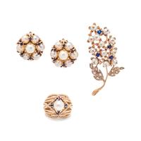 COLLECTION OF CULTURED PEARL AND SAPPHIRE JEWELRY