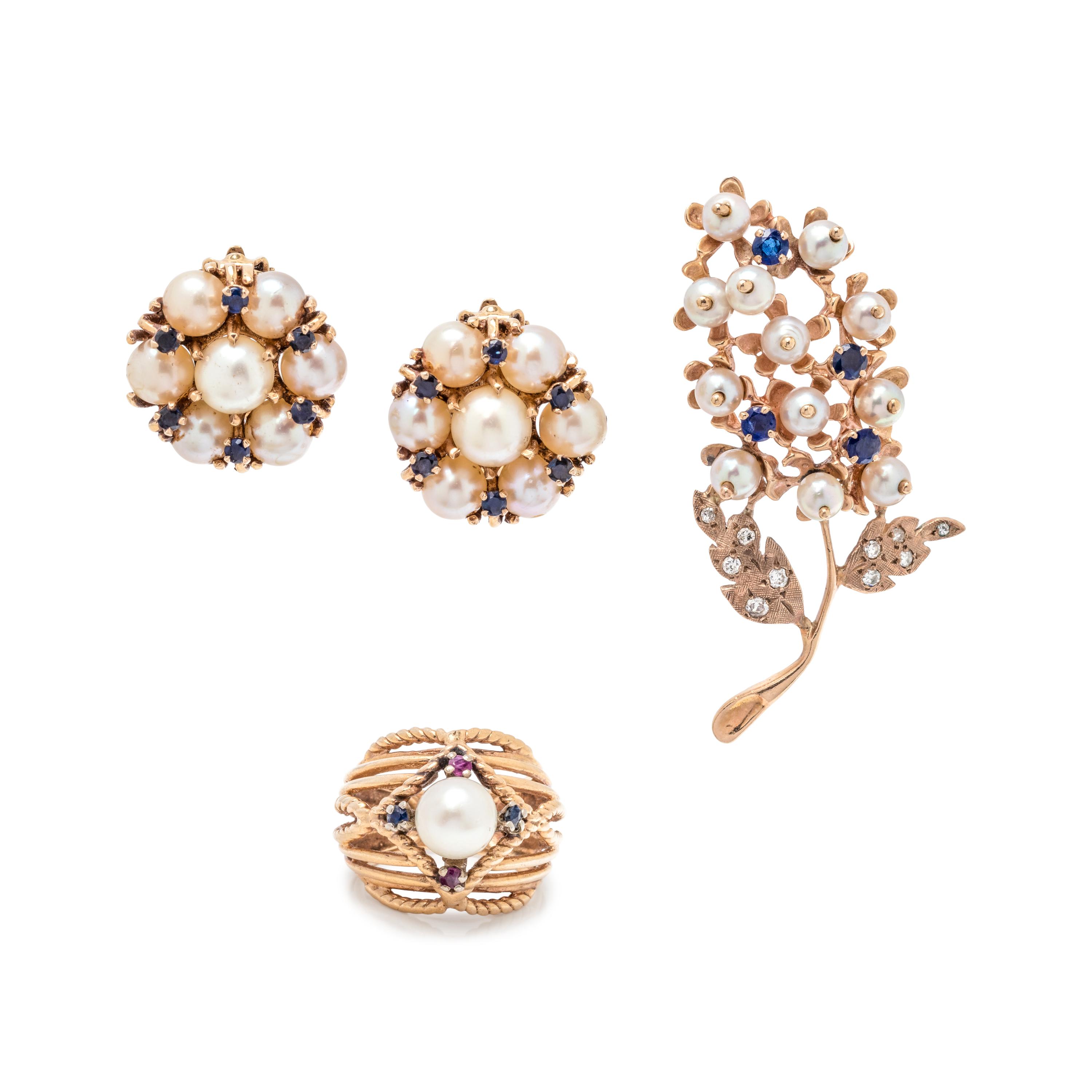 COLLECTION OF CULTURED PEARL AND SAPPHIRE JEWELRY
