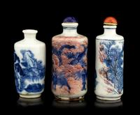 Three Blue and White Porcelain Snuff Bottles