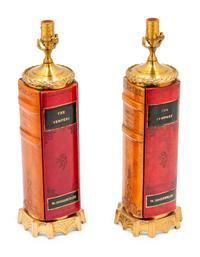 A Pair of Faux Leather Book Spine Table Lamps