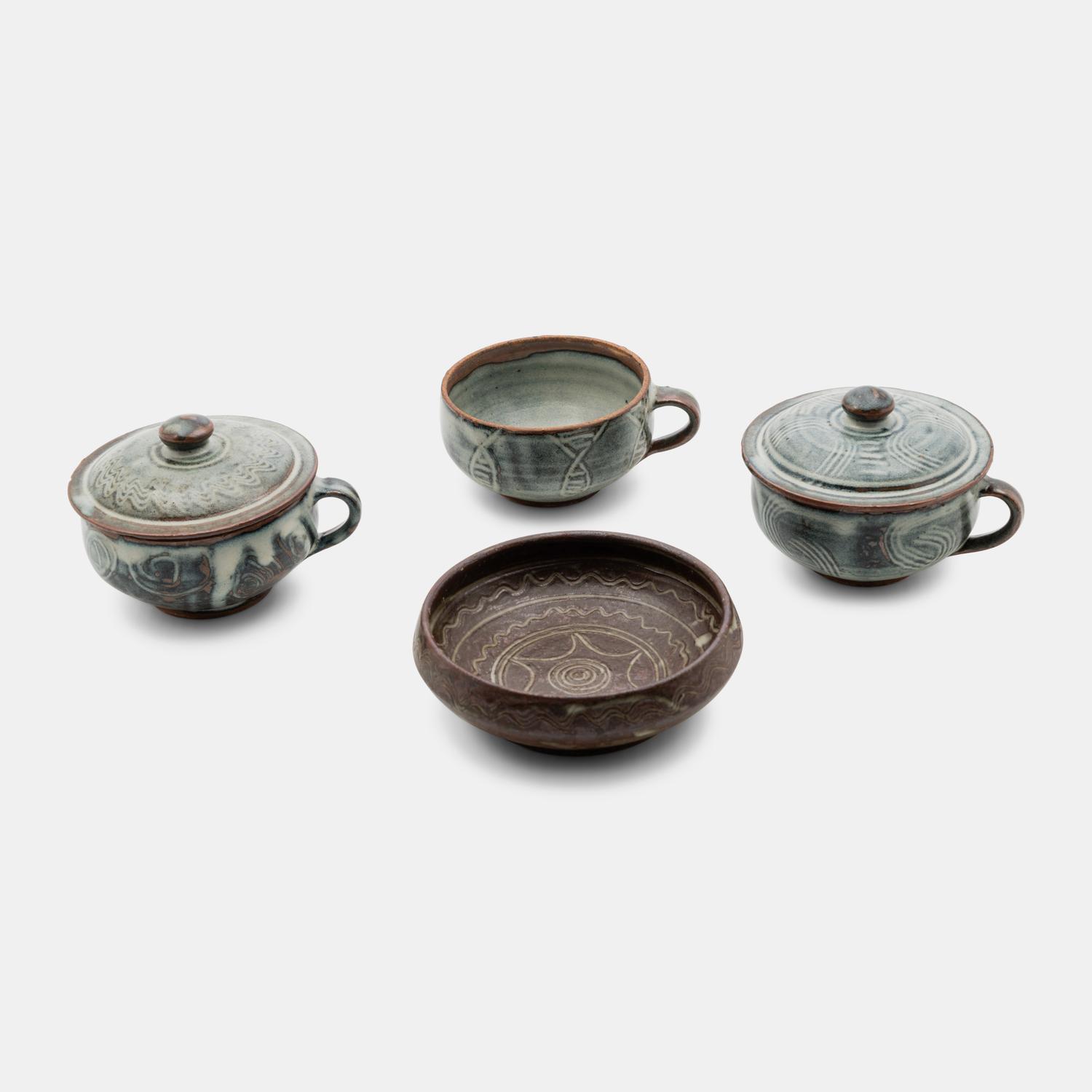 An Assembled Group of Four Vessels comprising three cups and one bowl