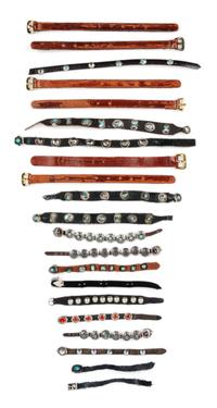 A Collection of Native American Leather Belts Length of longest 5 1/2 inches. — Various Makers