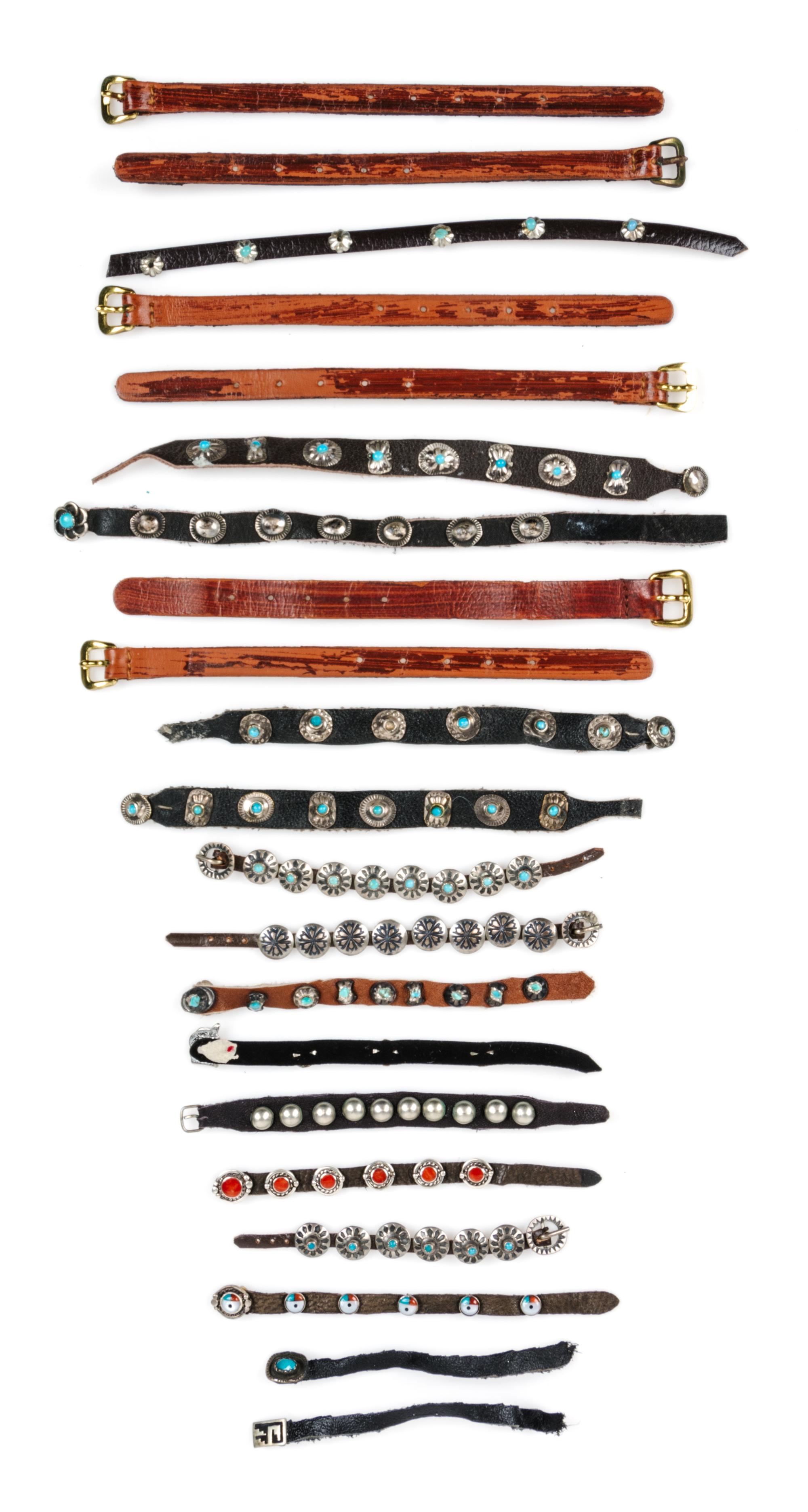 A Collection of Native American Leather Belts Length of longest 5 1/2 inches. — Various Makers