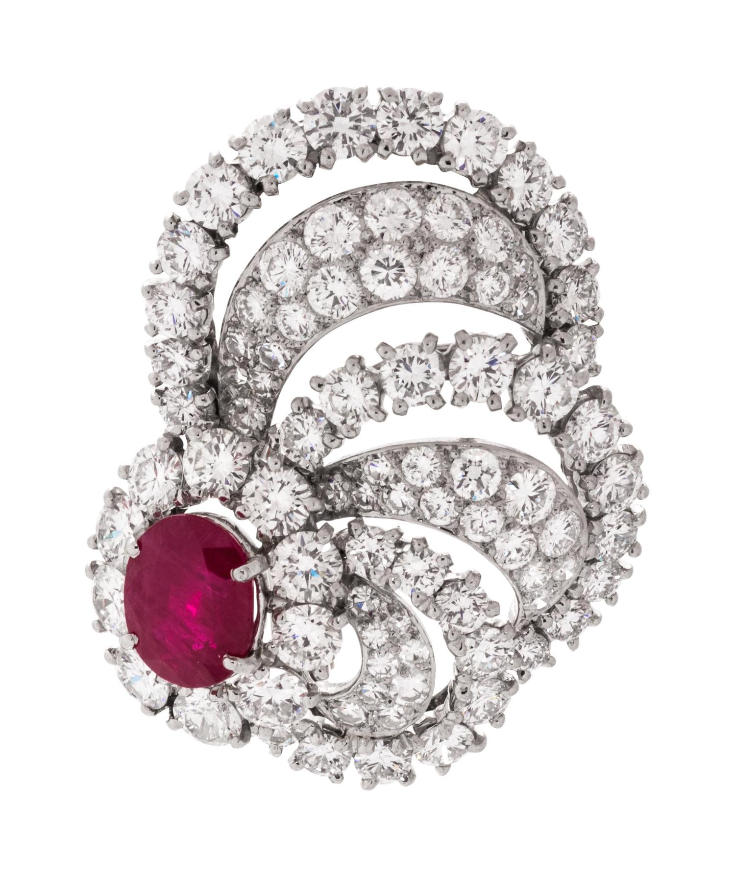 RUBY AND DIAMOND BROOCH