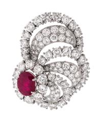 RUBY AND DIAMOND BROOCH
