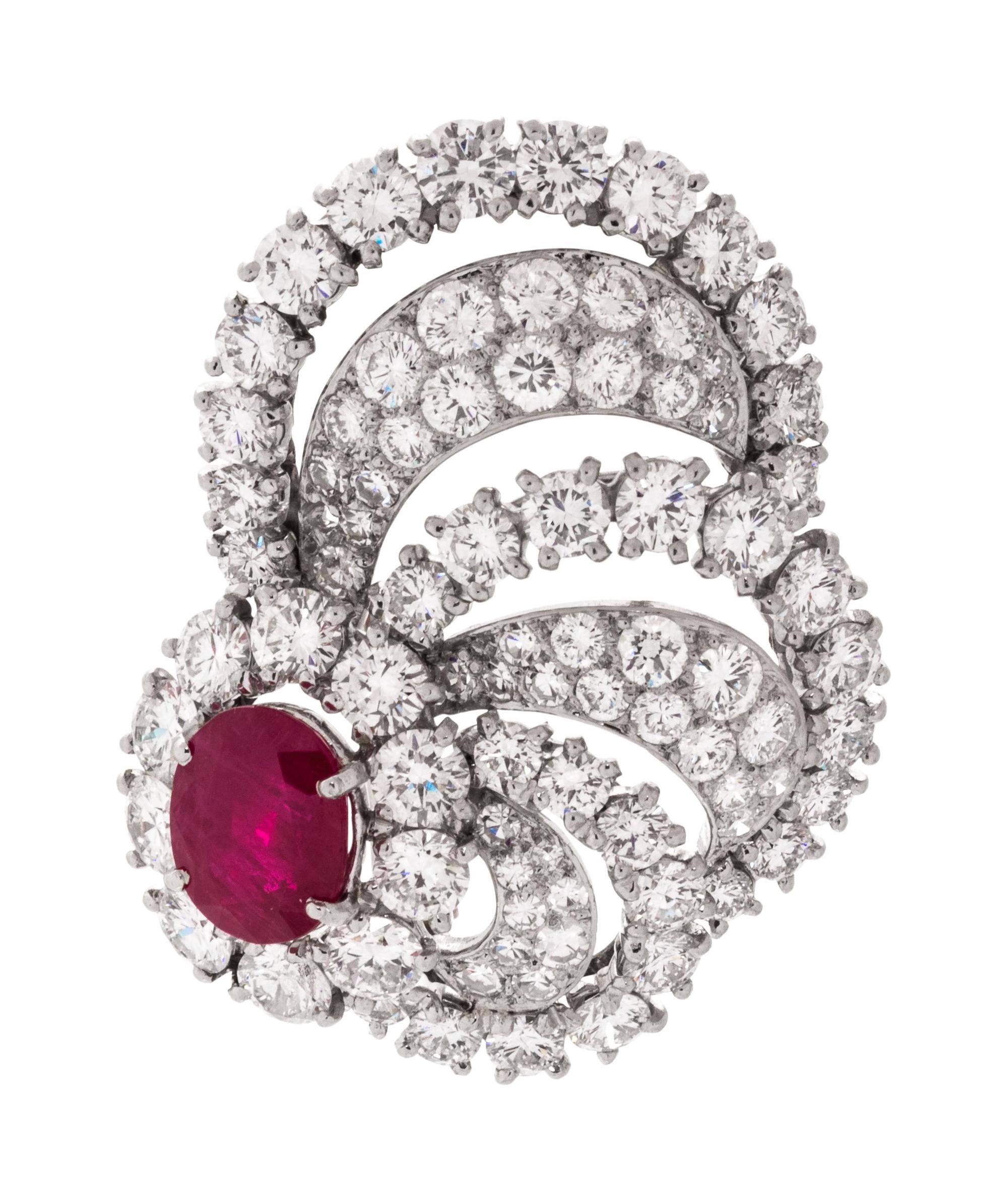 RUBY AND DIAMOND BROOCH