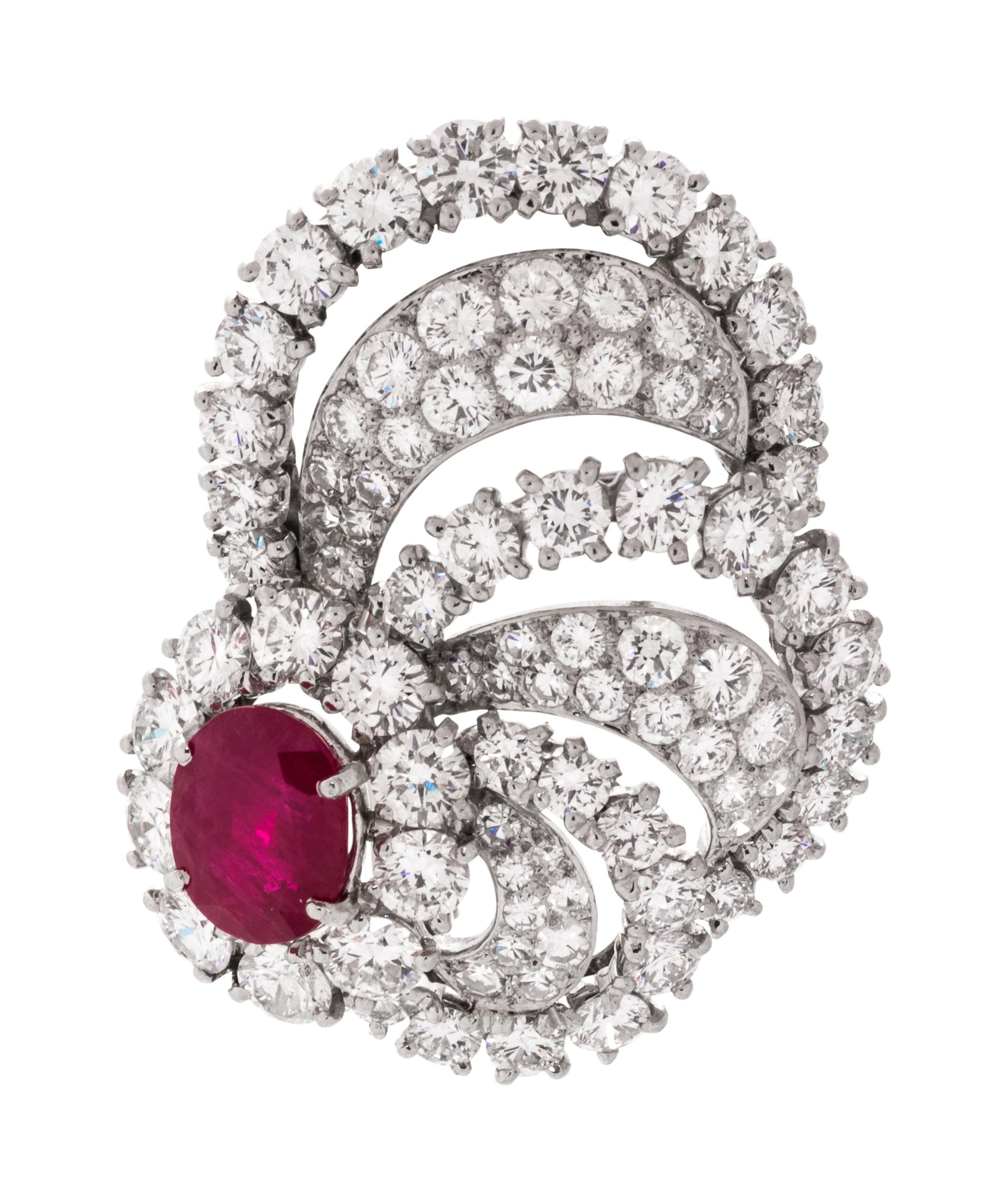 RUBY AND DIAMOND BROOCH