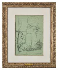 Stehende Armenhaüslerin und Kind zwischen zwei Glaskugeln auf Stangen (Standing Poor Woman and Child between Two Glass Balls on Poles), 1907