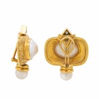 Mabé Pearl, Diamond, and Yellow Gold Earrings