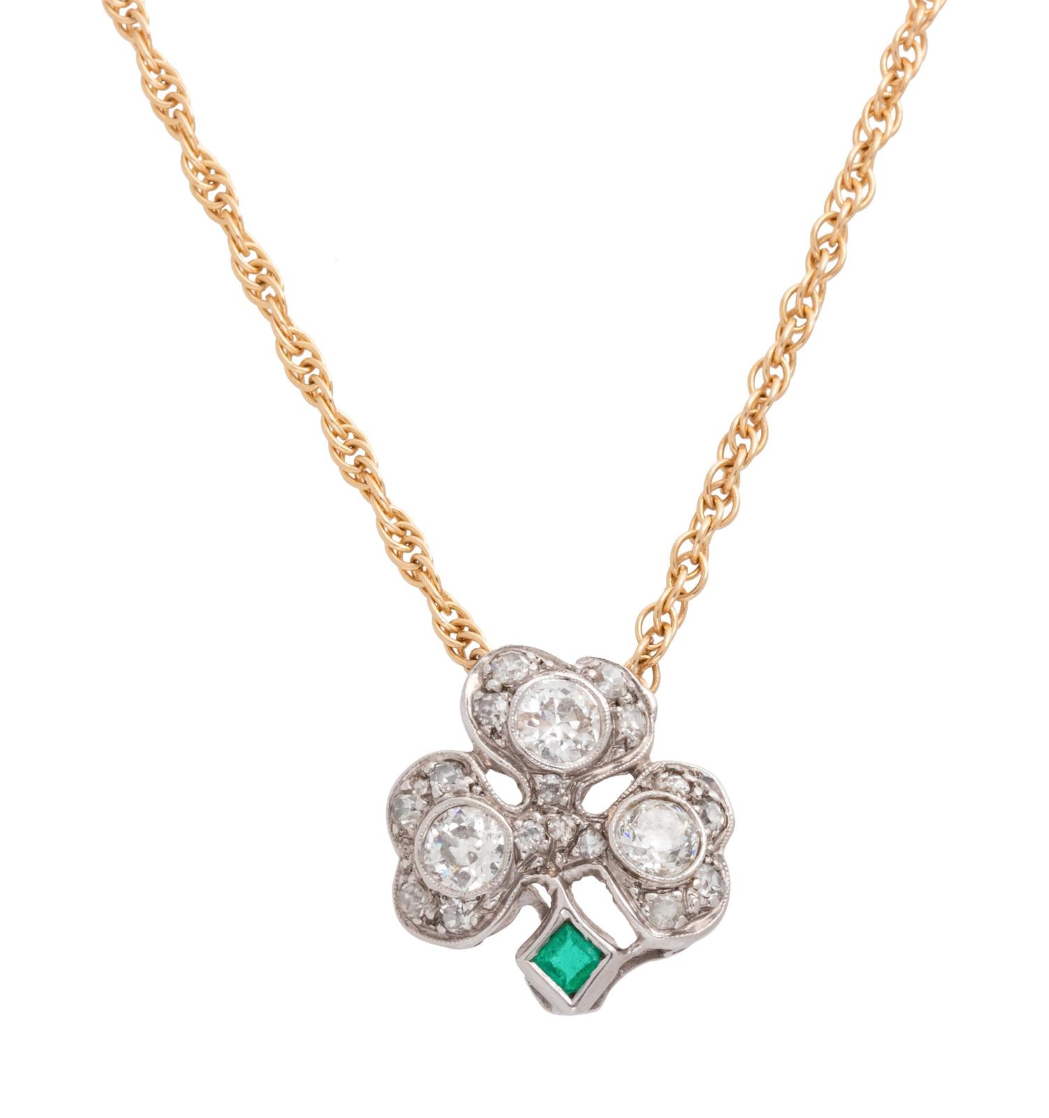 A Platinum, Yellow Gold, Diamond and Emerald Pendant/Necklace,