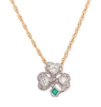 A Platinum, Yellow Gold, Diamond and Emerald Pendant/Necklace,