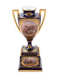 A Sèvres Style Painted and Parcel Gilt Porcelain Urn on Stand
