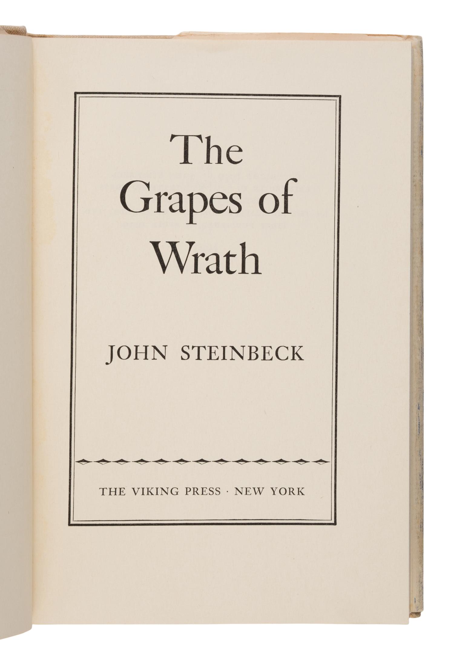 Steinbeck, John (1902-1968). The Grapes of Wrath . New York: The Viking Press, 1939.