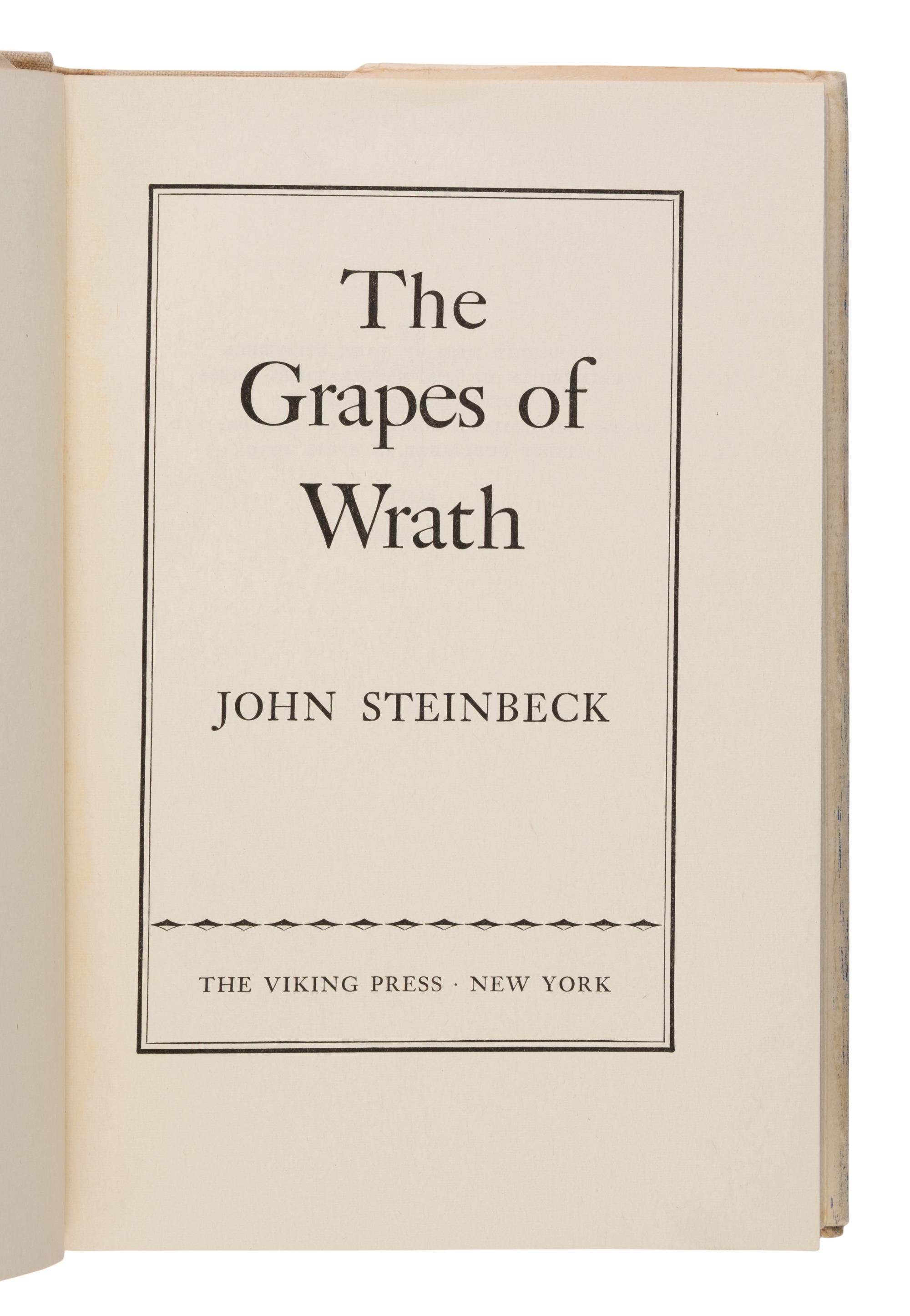 Steinbeck, John (1902-1968). The Grapes of Wrath . New York: The Viking Press, 1939.
