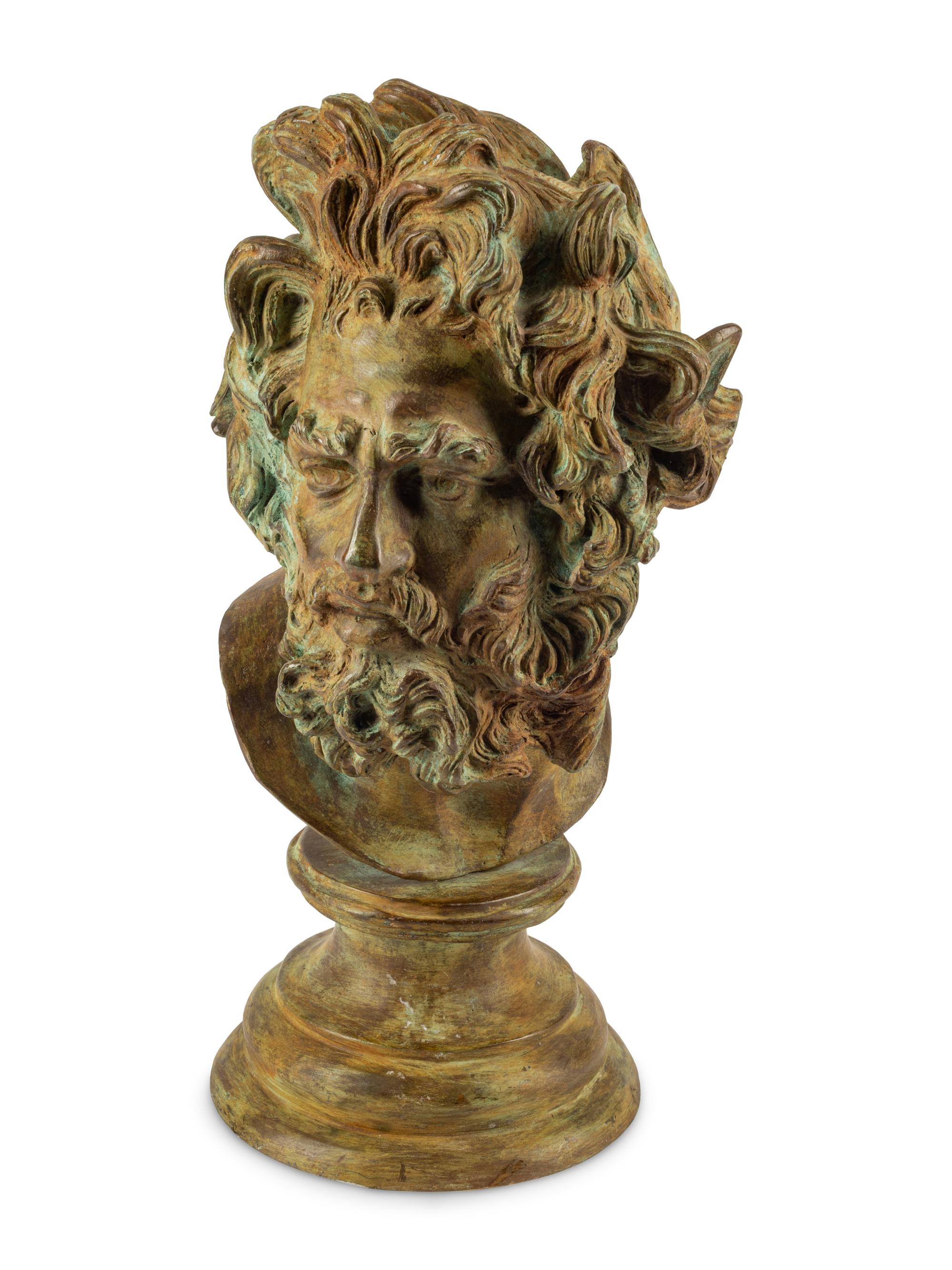 A Continental Patinated Bronze Head of a Man