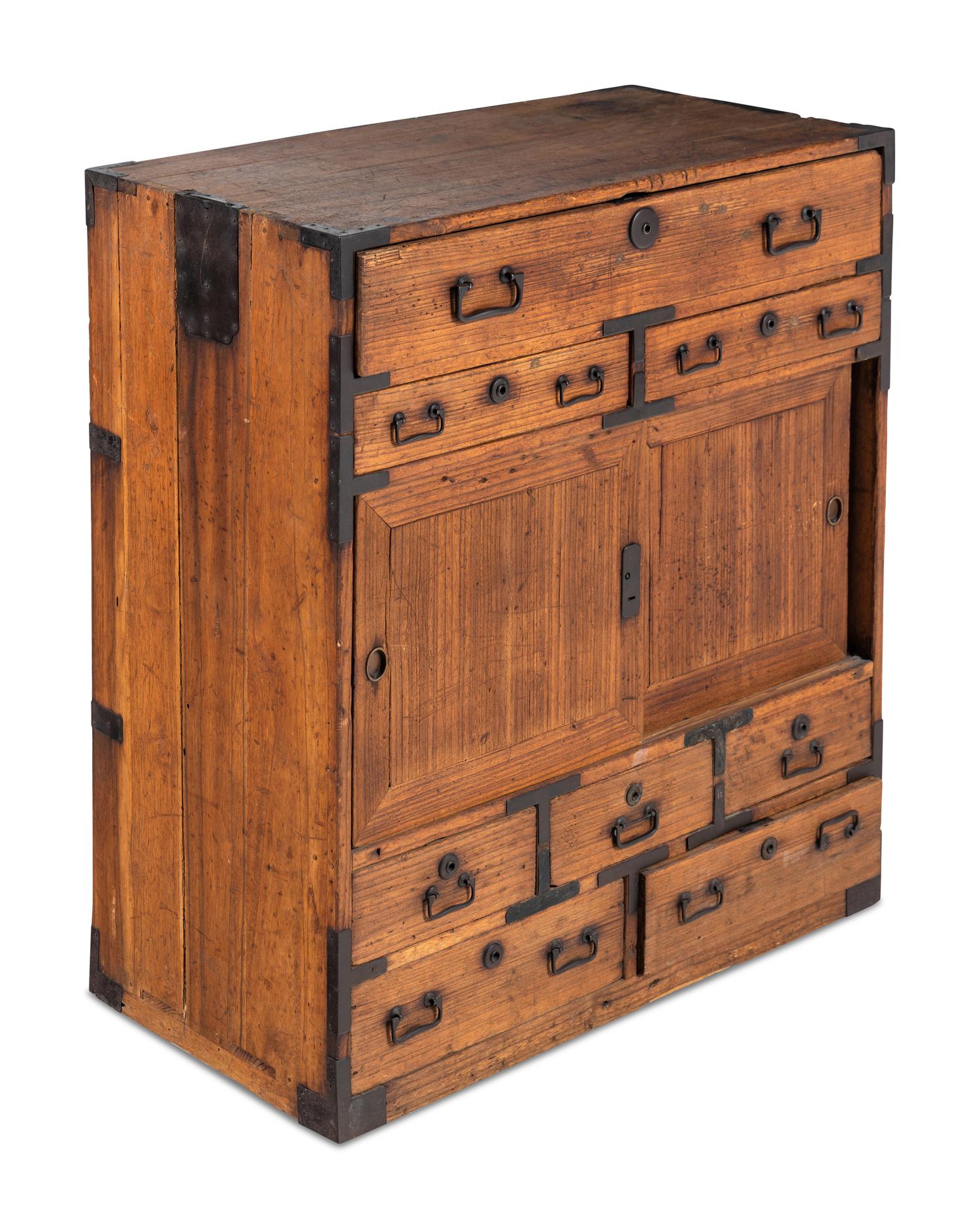 A Japanese Metal Mounted Softwood Cabinet
