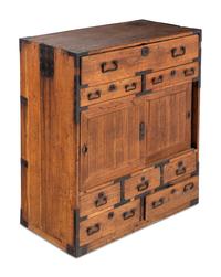 A Japanese Metal Mounted Softwood Cabinet
