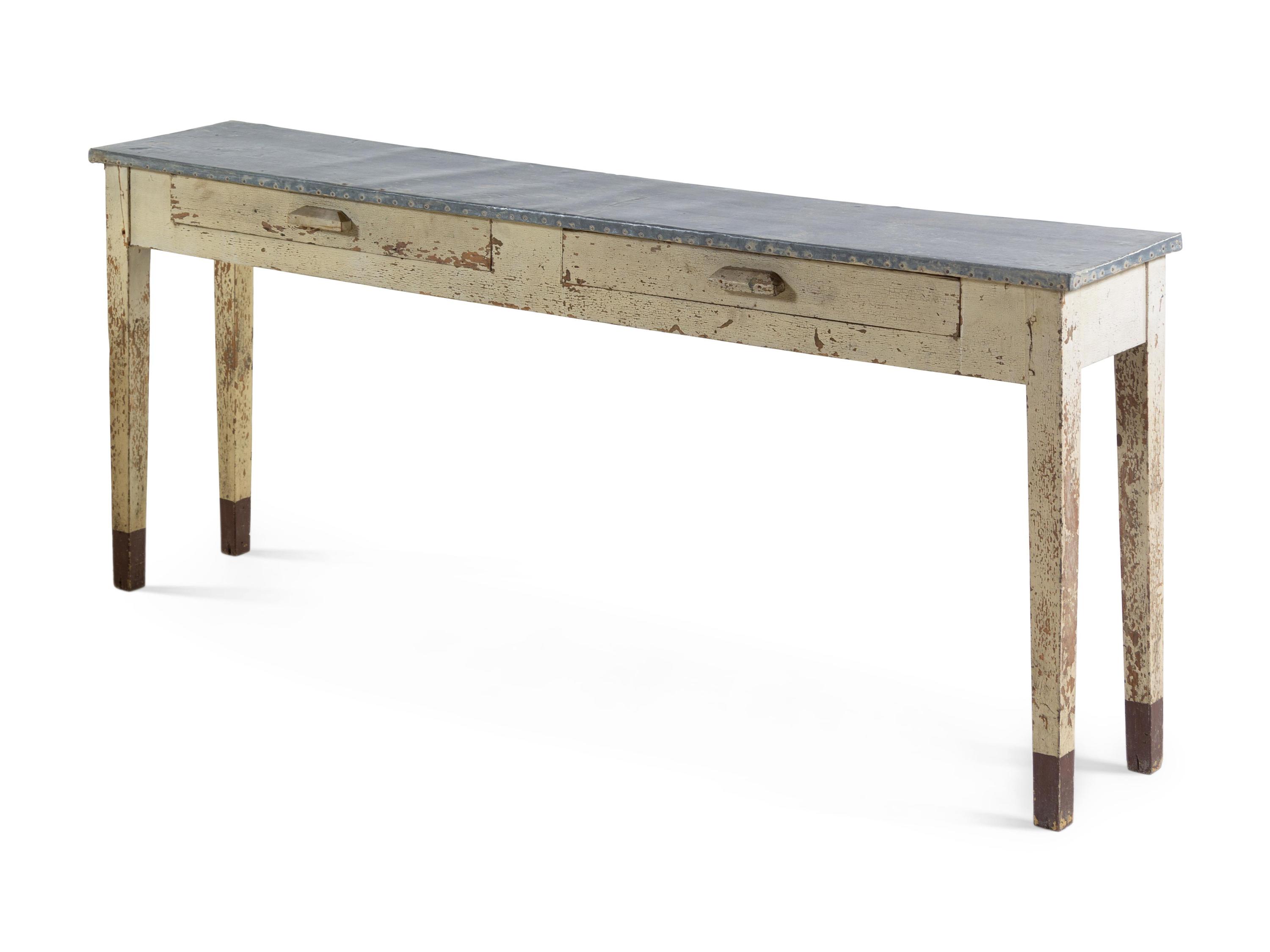 A Provincial Painted and Zinc-Topped Console Table