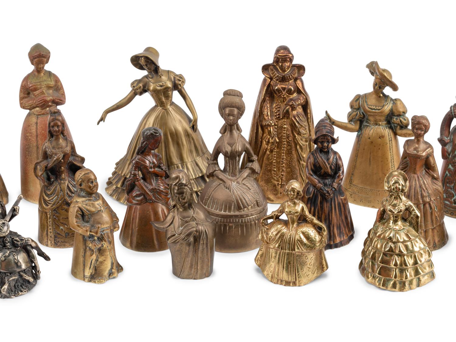 A Collection of Twenty-Four English and Continental Brass and Copper Figural Bells