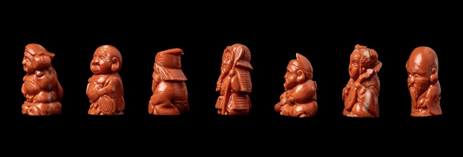 A Set of Japanese Red Coral Seven Gods