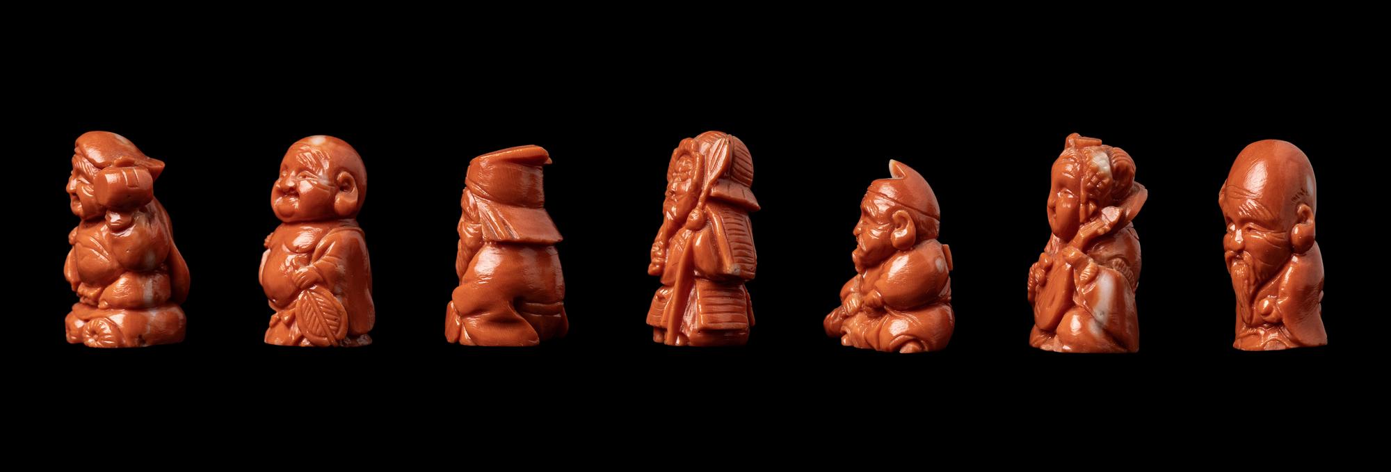 A Set of Japanese Red Coral Seven Gods