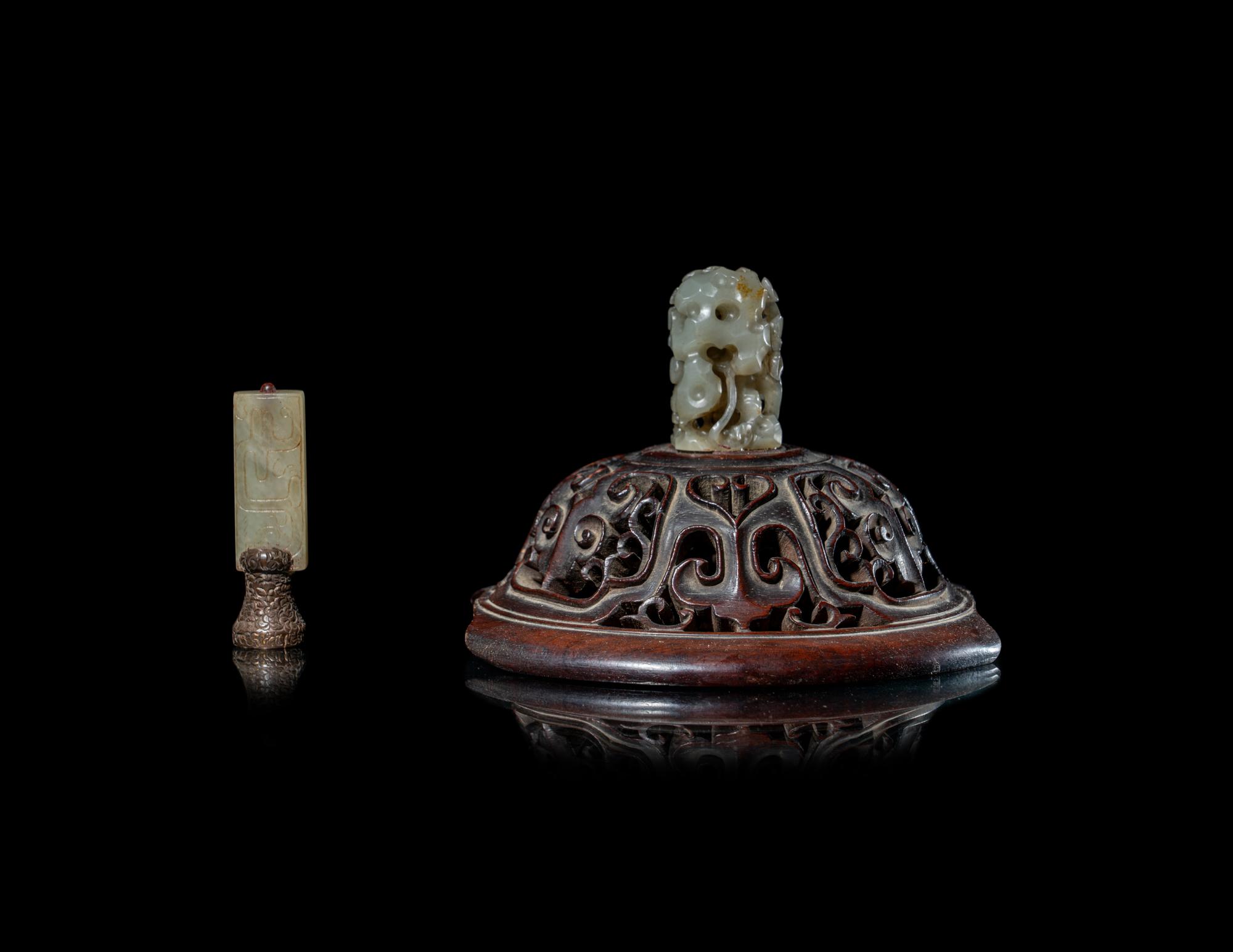 Two Chinese Carved Jade Finials