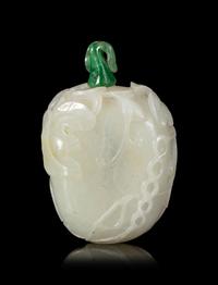 A Carved White Jade Melon-Form Snuff Bottle