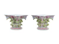 A Pair of Carved and Painted Wood Low Tables in the Form of Corinthian Capitals